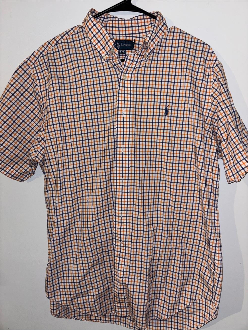 Ralph Lauren Men’s Short-Sleeve Button-Down Shirt - Orange & Navy Check